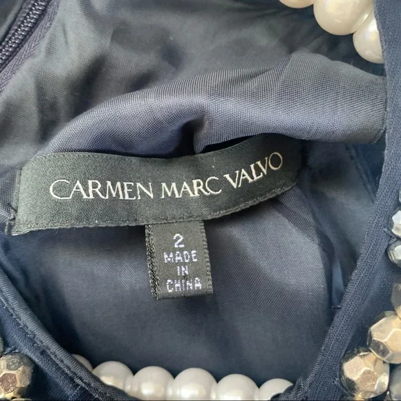 Carmen Marc Valvo Beaded-Neck Toga Dress - Picture 9 of 10